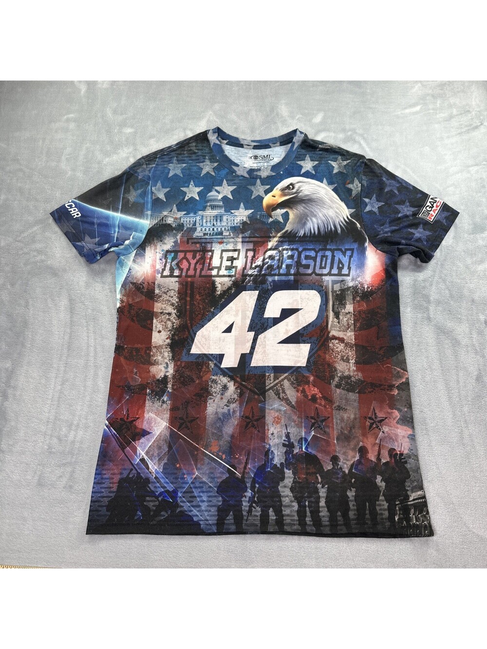 NASCAR Kyle Larson AOP T Shirt Men’s Large Constitution Red White Blue